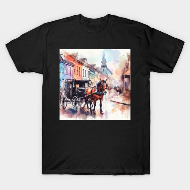 Artist illustration of an idealist town from the horse and buggy days. T-Shirt by WelshDesigns